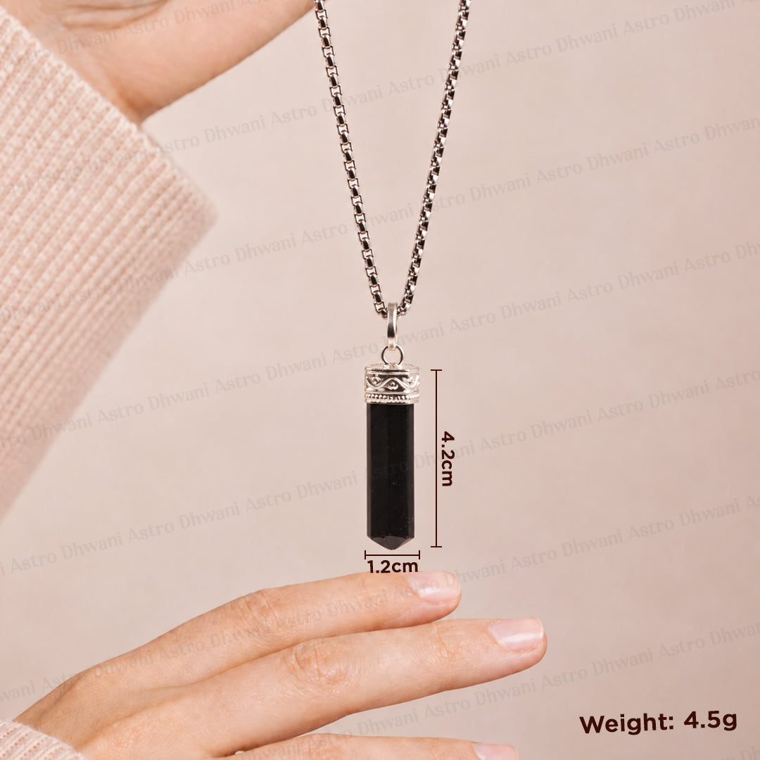 Black Tourmaline Pencil Pendant - Abhimantrit & Certified