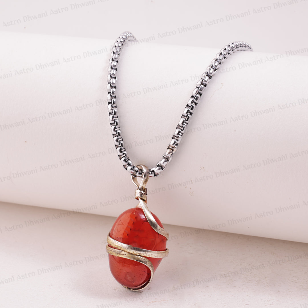 Helps Purify Blood, Lungs, Liver and Heart: Carnelian Wrapping Pendant - Abhimantrit & Certified