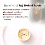 Benefits of Raj Mohini Roots with a decorative bowl on a white background