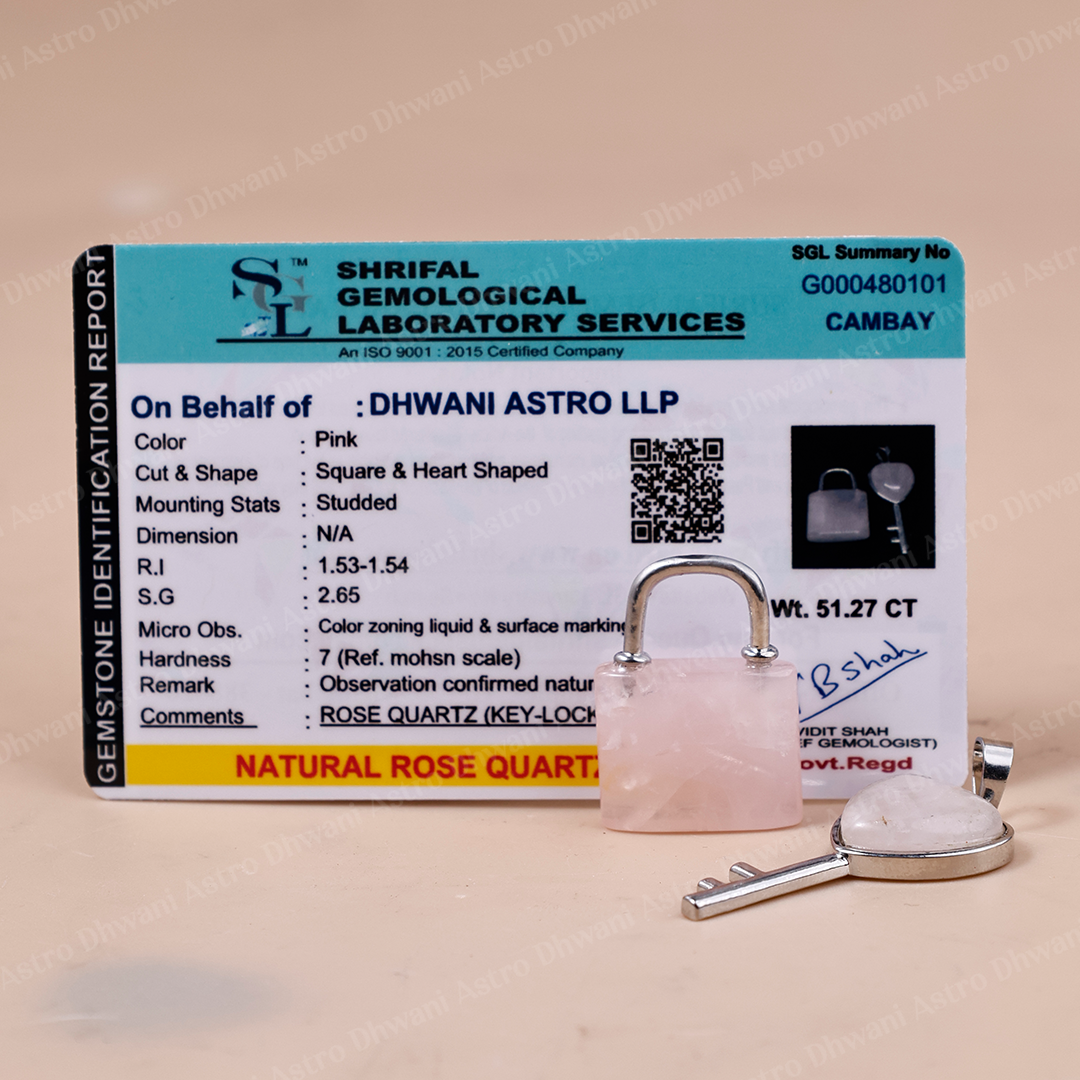 Rose Quartz Lock And Key Pendant -Abhimantrit & Certified