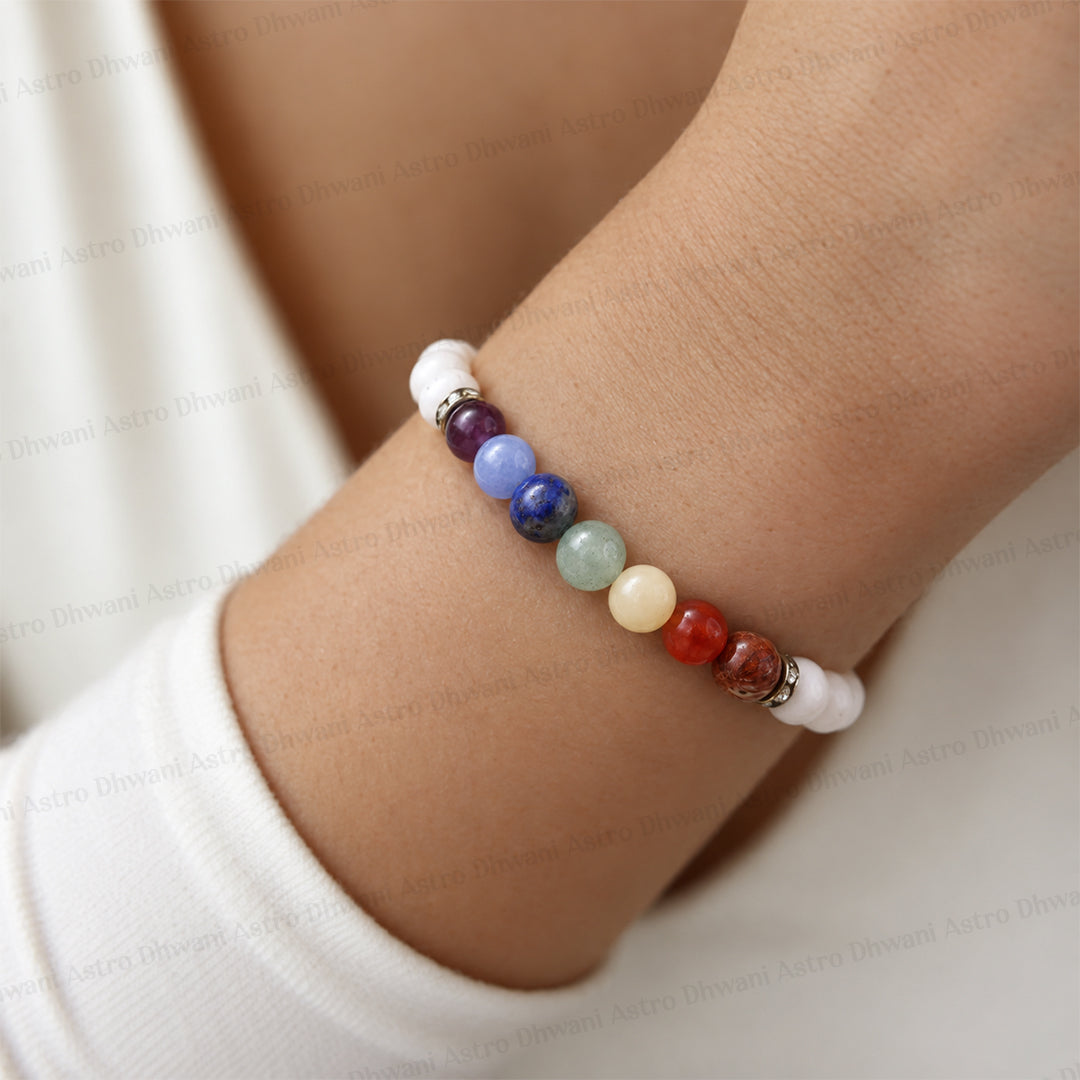 Ultimate Emotional Healing: White Agate with Seven Chakra Bracelet - Abhimantrit & Certified
