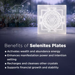Selenite plate with energy symbol on a blurred background of people and buildings