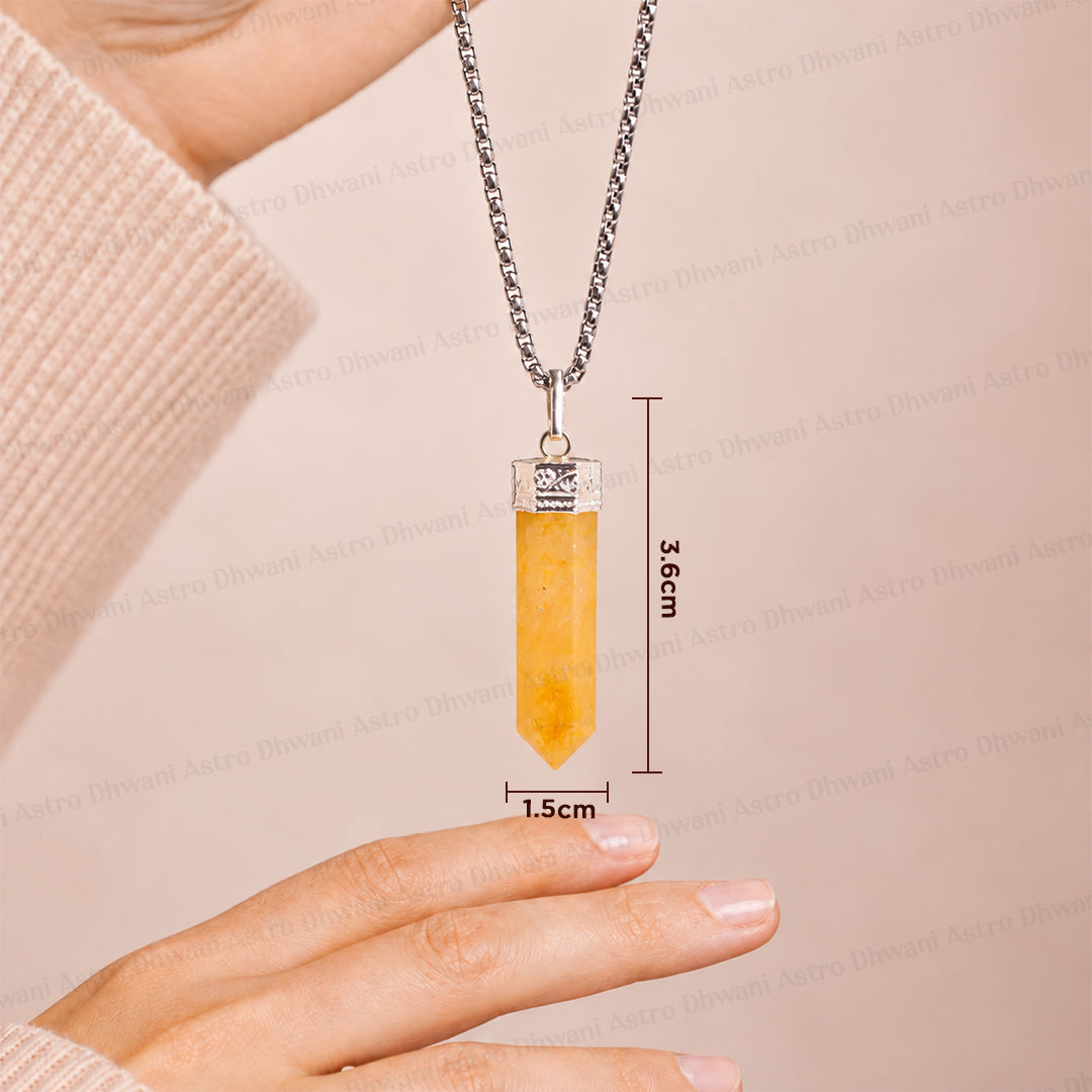 Fulfill Your Desires with Divine Blessings: Yellow Aventurine Pencil Pendant - Abhimantrit & Certified