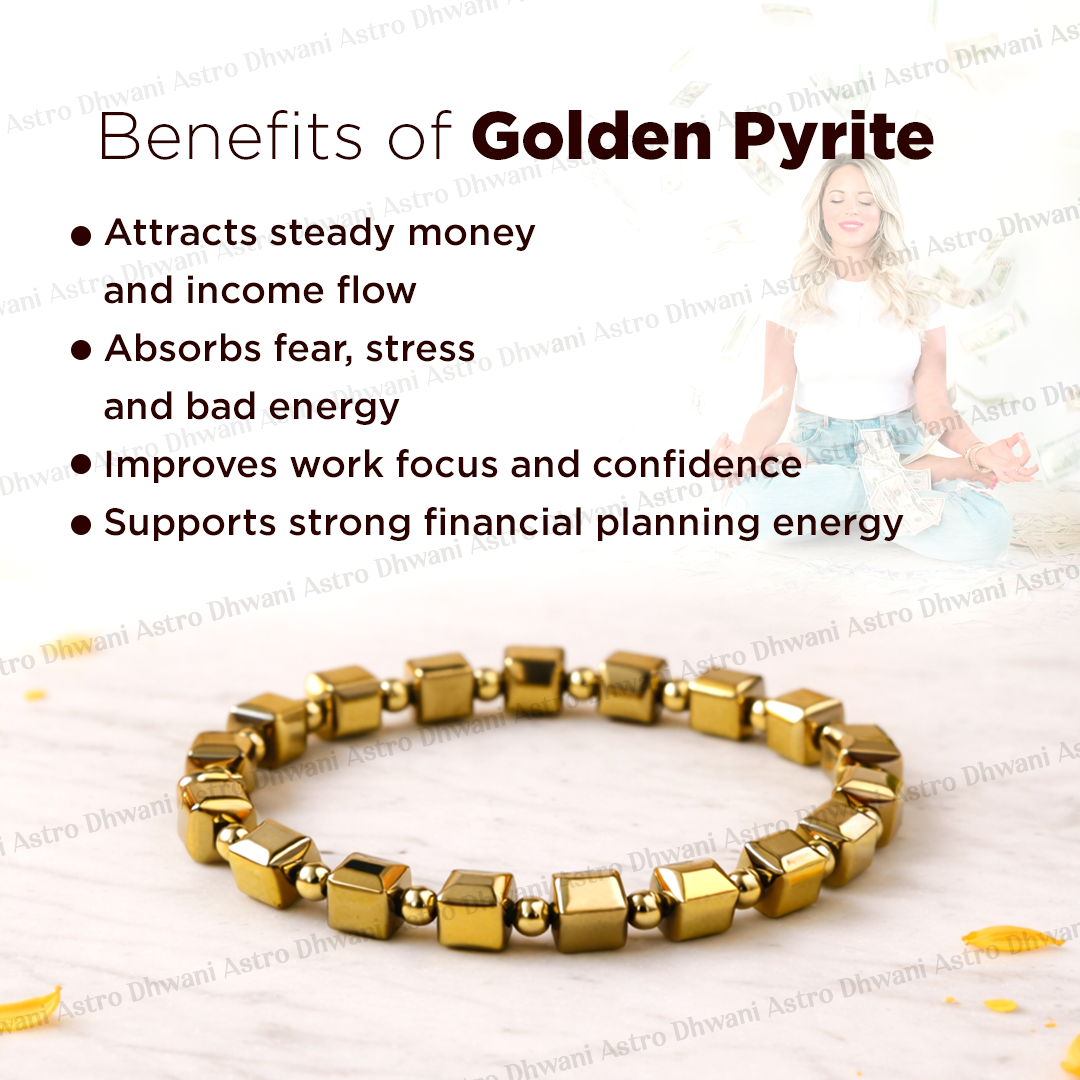 Fame & Fortune Attract: Golden Pyrite Cubical Bracelet - Abhimantrit & Certified
