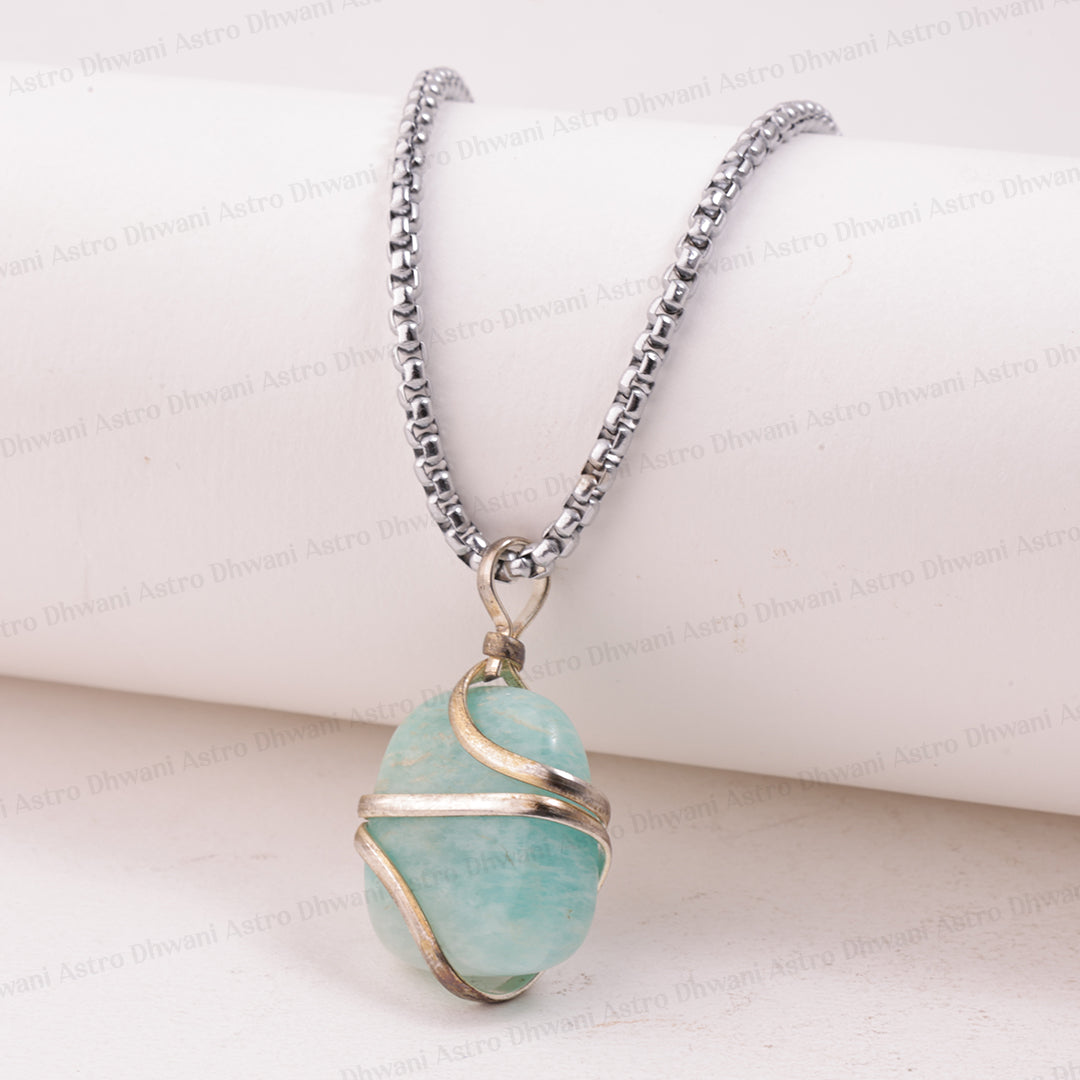 Amazonite Wrapping Pendant  Mars Effects, Root Chakra &  Stability)- Abhimantrit & Certified