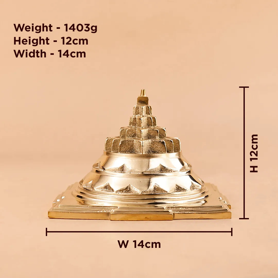 Decorative metal structure with measurements on a beige backgroundShree Yantra (Meru) – Abhimantrit & Energized