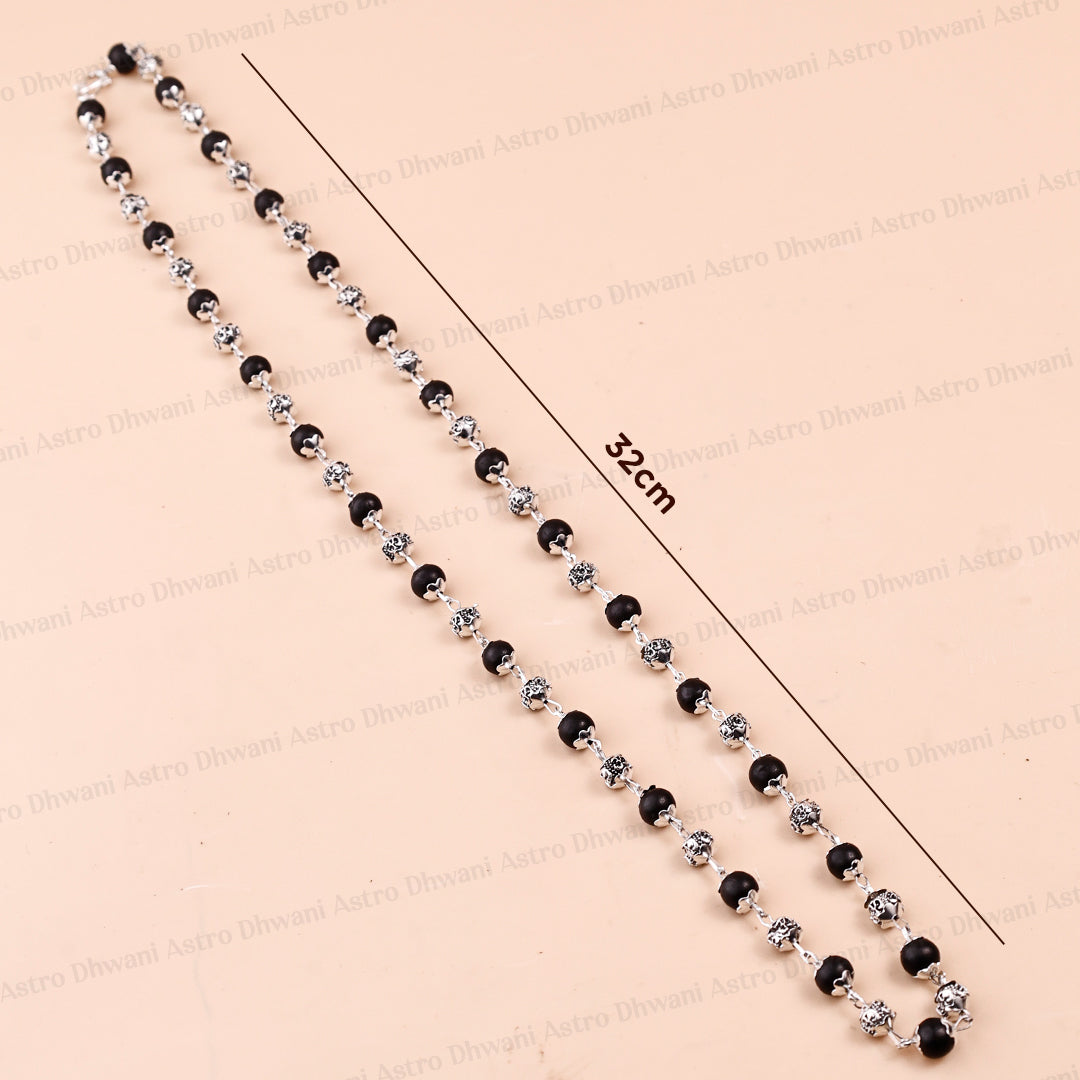 Silver Karungali Om Beads Mala Spiritual Prayer & Meditation