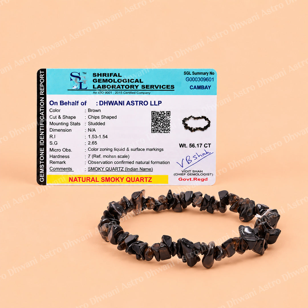 Smoky Quartz Uncut Crystal Bracelet for Protection, Grounding & Energy  - Abhimantrit & Certified