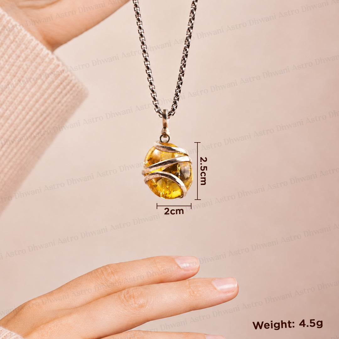 Natural yellow citrine wrapping Crystal pendant for Success - Dhwani Astro