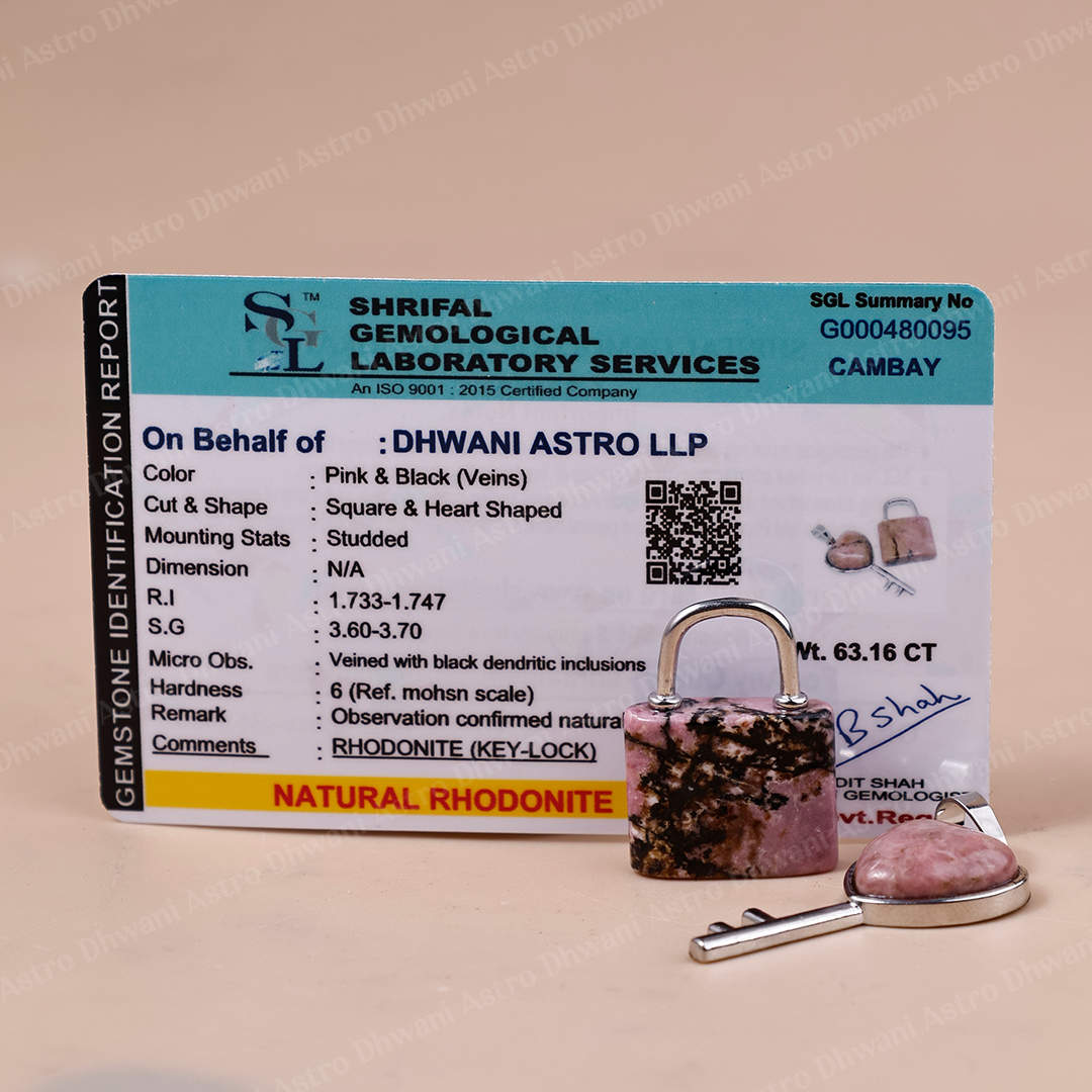 Rhodonite Lock And Key Pendant -Abhimantrit & Certified