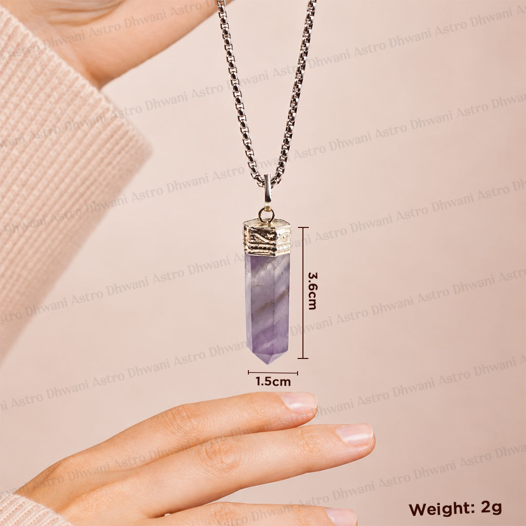 Attract Luck, Enhance Intuition, Improve Health & Skin: Amethyst Pencil Pendant - Abhimantrit & Certified