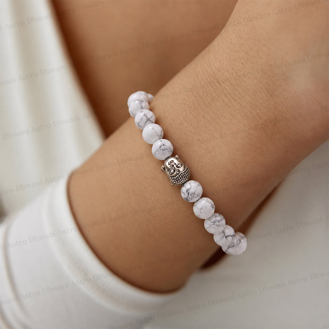 Strengthen Memory, Pain & Stress Relief: Howlite Bracelet - Abhimantrit & Certified