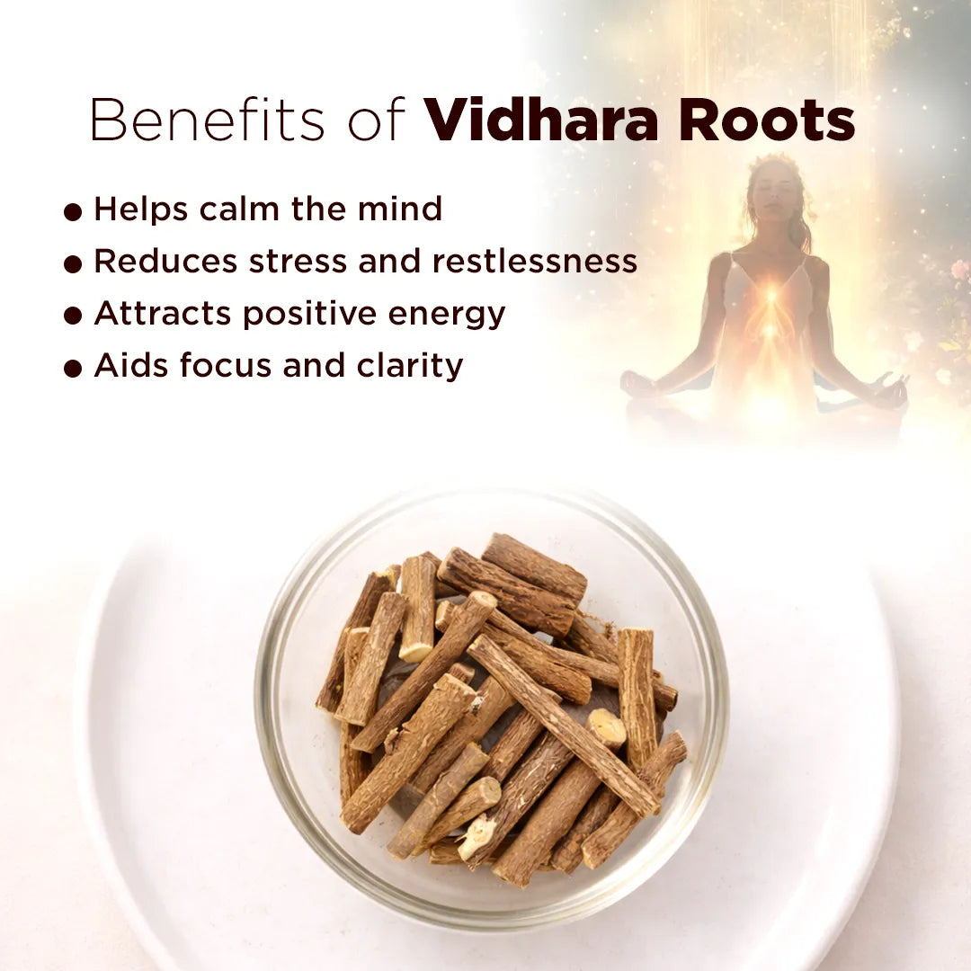 Vidhara Roots with benefits listed on a white background