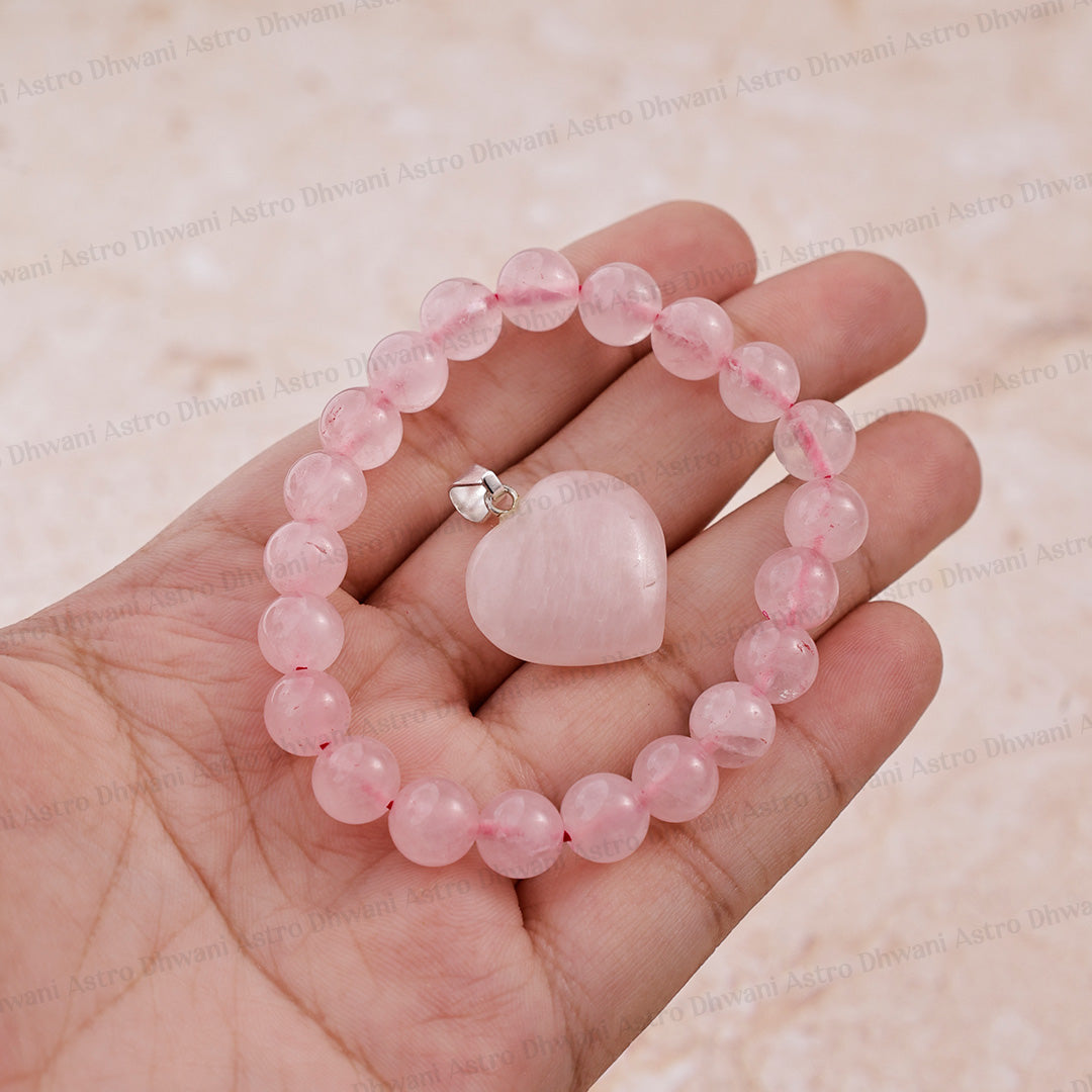 Rose Quartz Bracelet & Pendant Combo - Abhimantirt & Certified