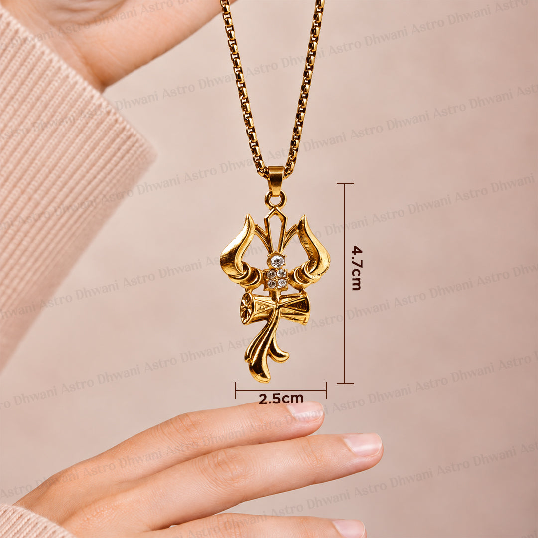 Gold Trishul with Damru Pendant  ( Blessing & Protection) - Abhimantrit