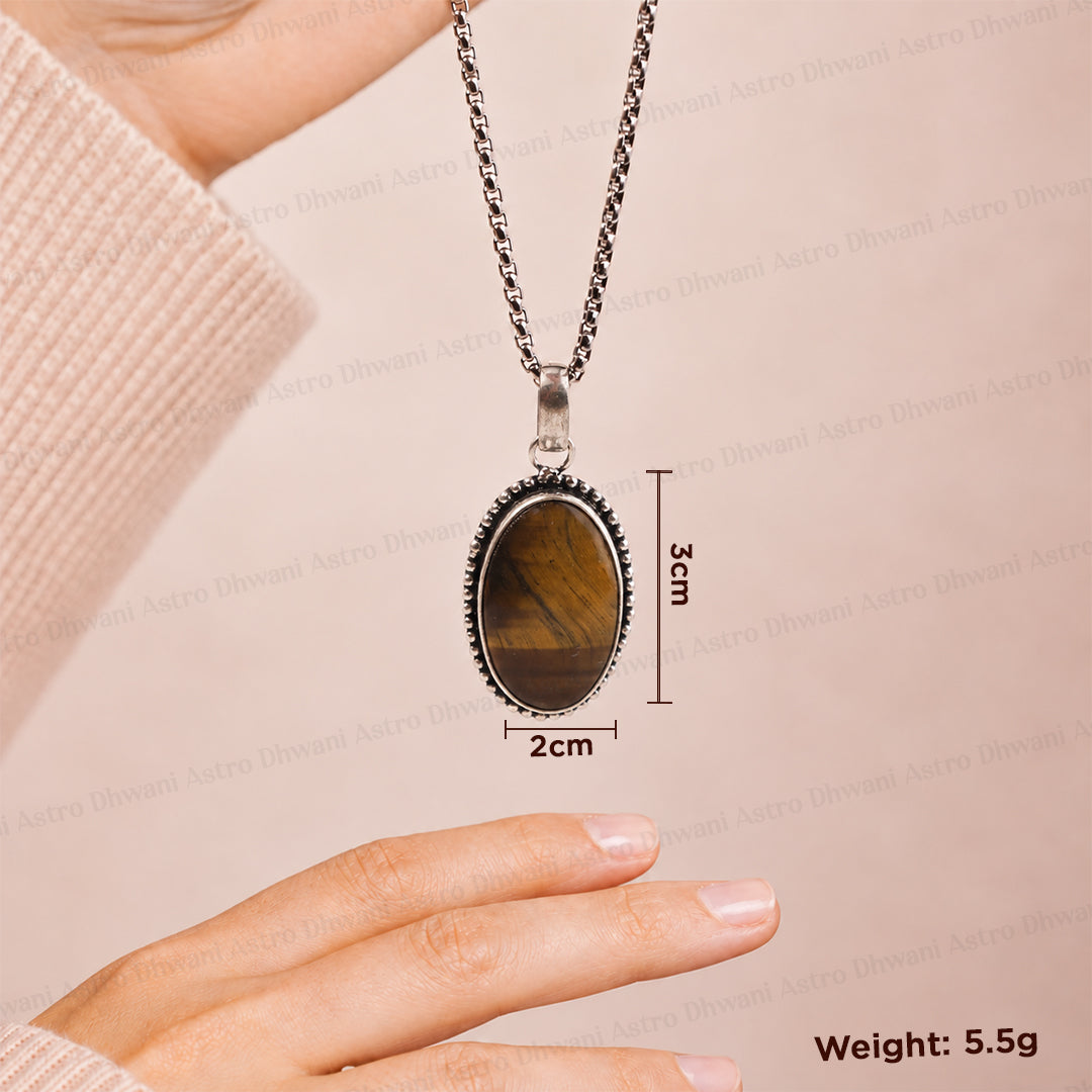 Tiger Eye Oval Stone Pendant - Abhimantrit & Certified