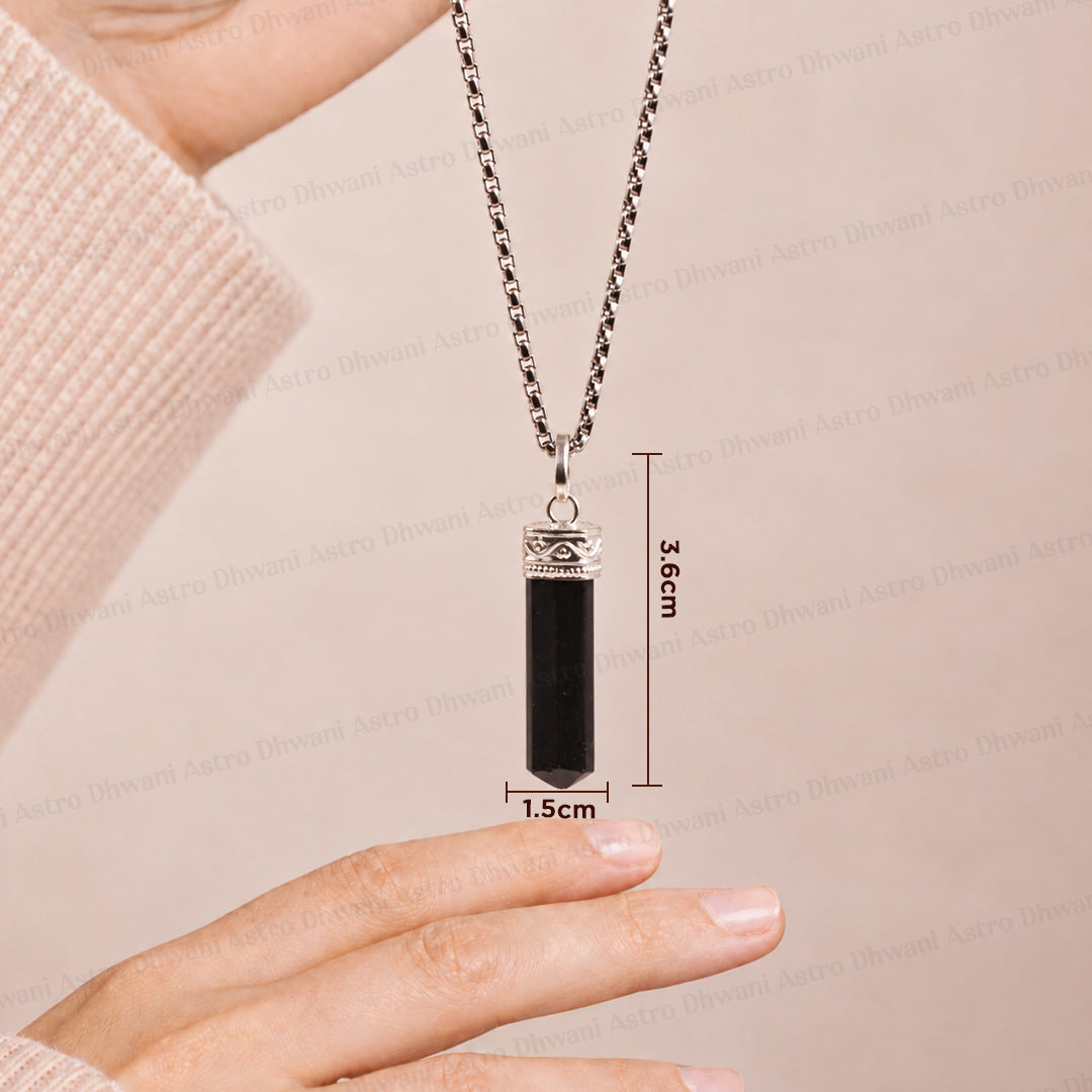 Black Obsidian Pencil Pendant - Abhimantrit & Certified