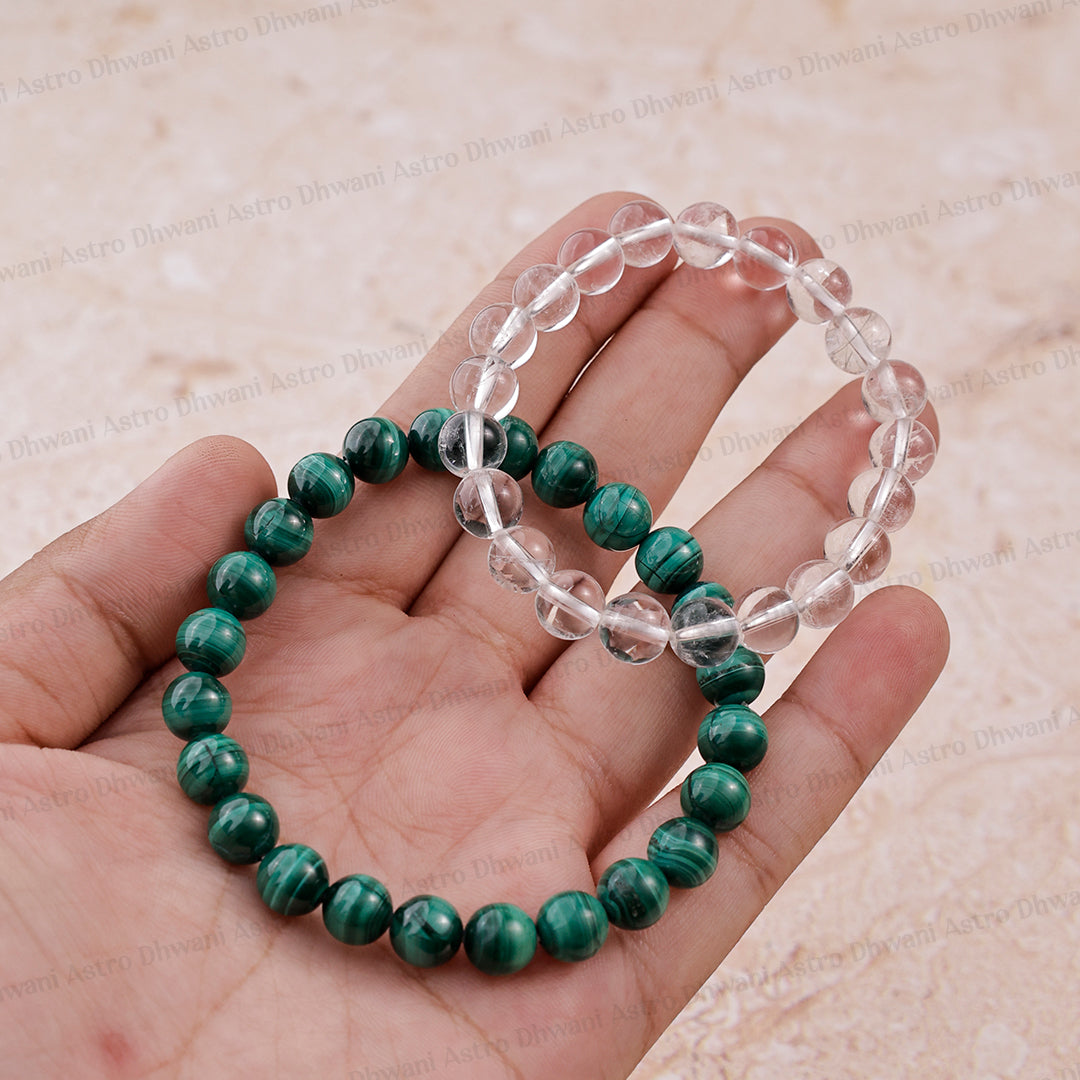 Malachite & Clear Quartz Bracelet (Mood Swings and treats menstruation) Abhimantrit & Certified