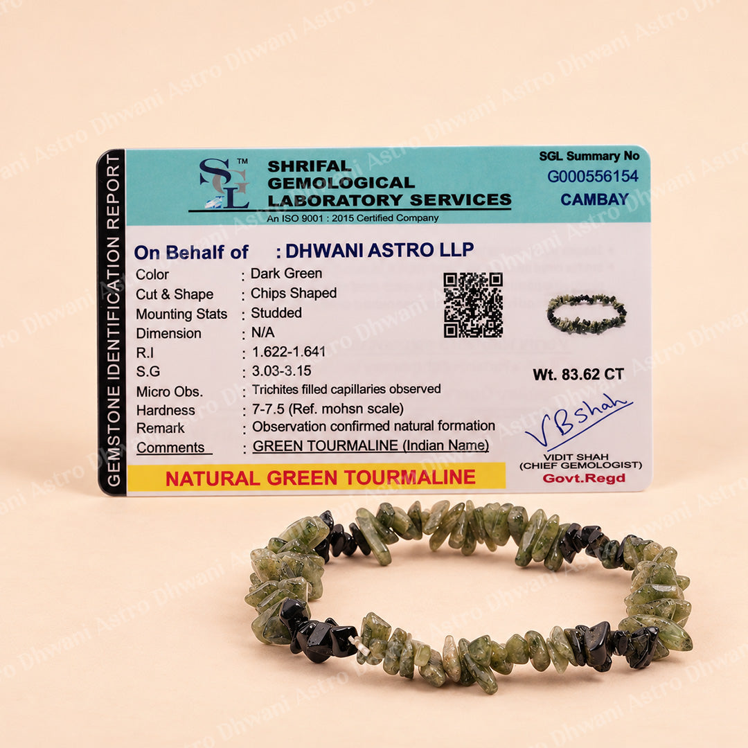 Green Tourmaline Uncut Bracelet - Abhimantrit & Certified