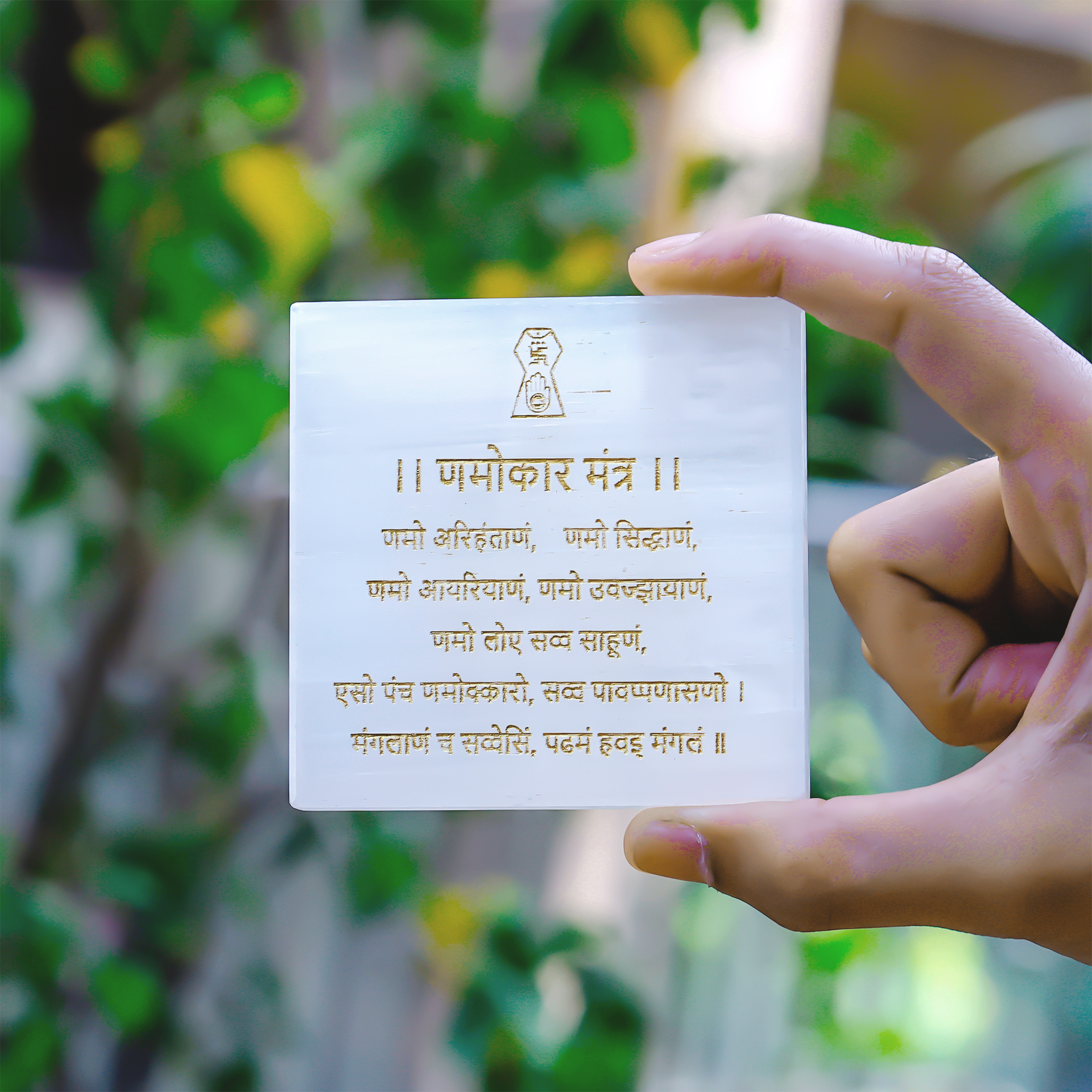 Namokar Mantra Selenite Plate – Perfect for Crystal Charging & CleansingNamokar Mantra Selenite Plate – Perfect for Crystal Charging & Cleansing