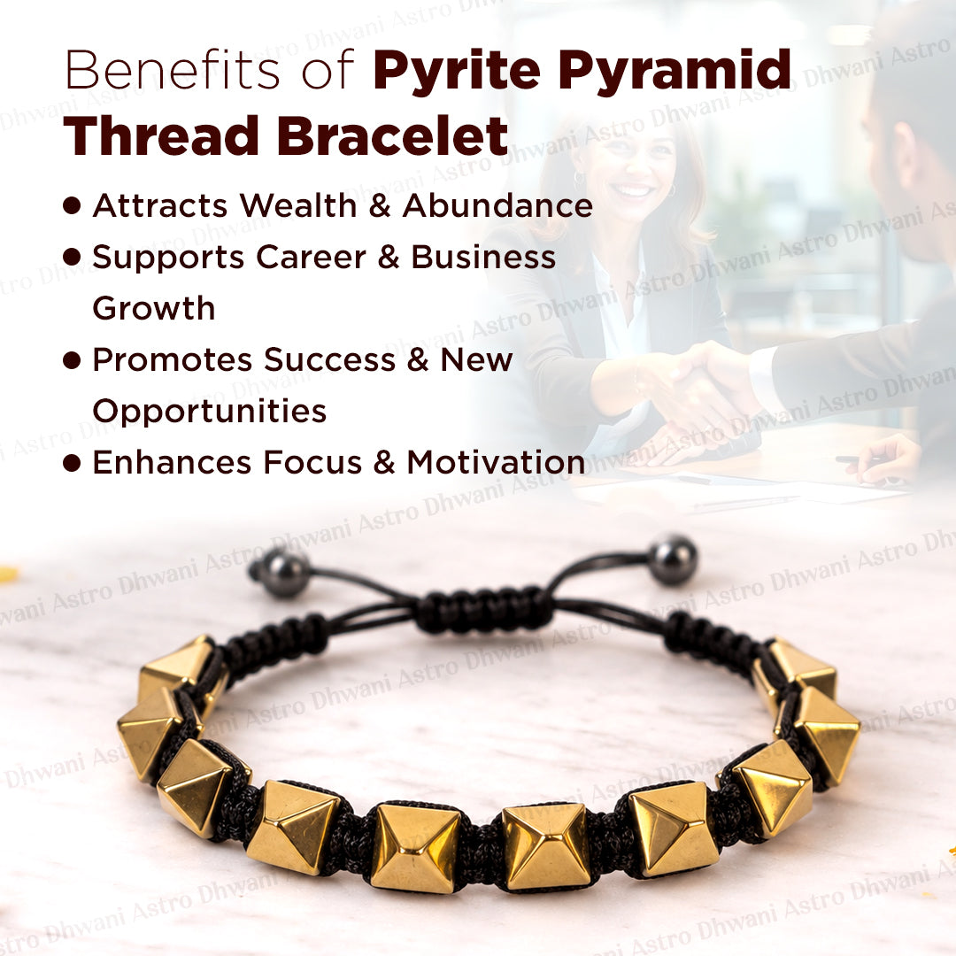 Golden Pyrite Pyramid Thread Bracelet - Abhimantrit & Certified