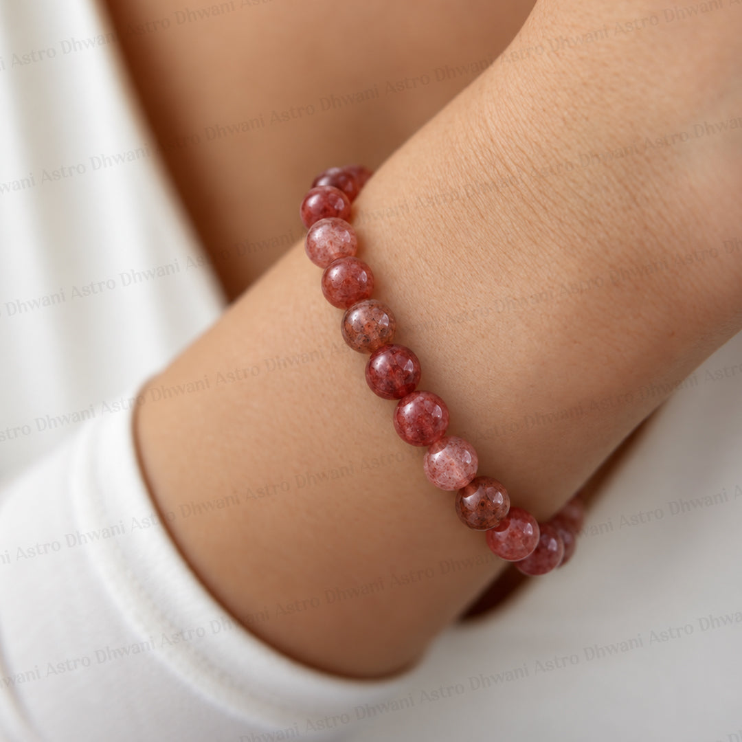 Harmonizes Energy, it activates trust and patience: Strawberry Quartz Stone Bracelet - Abhimantrit & Certified