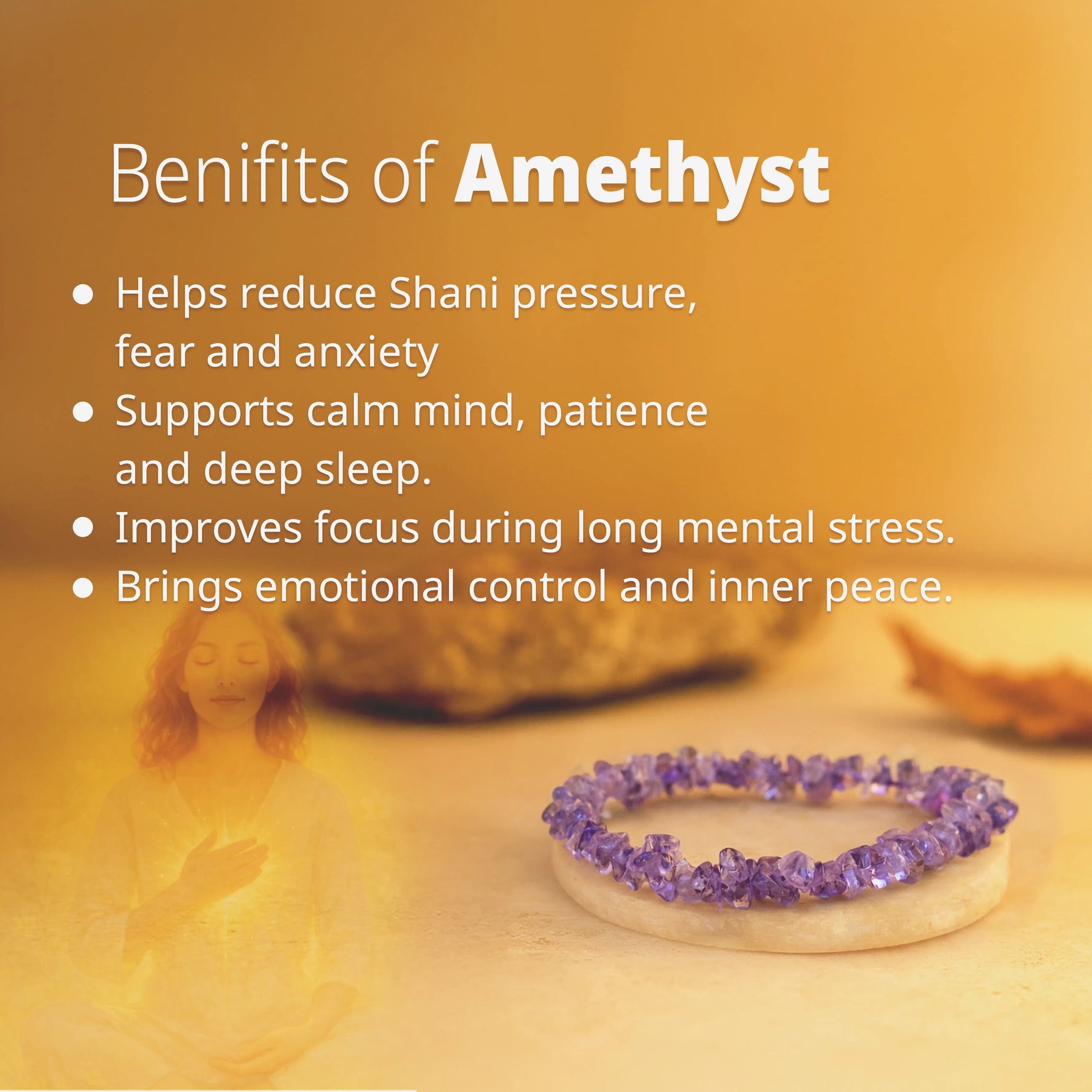 Attract Luck, Enhance Intuition, Improve Health & Skin: Amethyst Uncut Crystal Bracelet