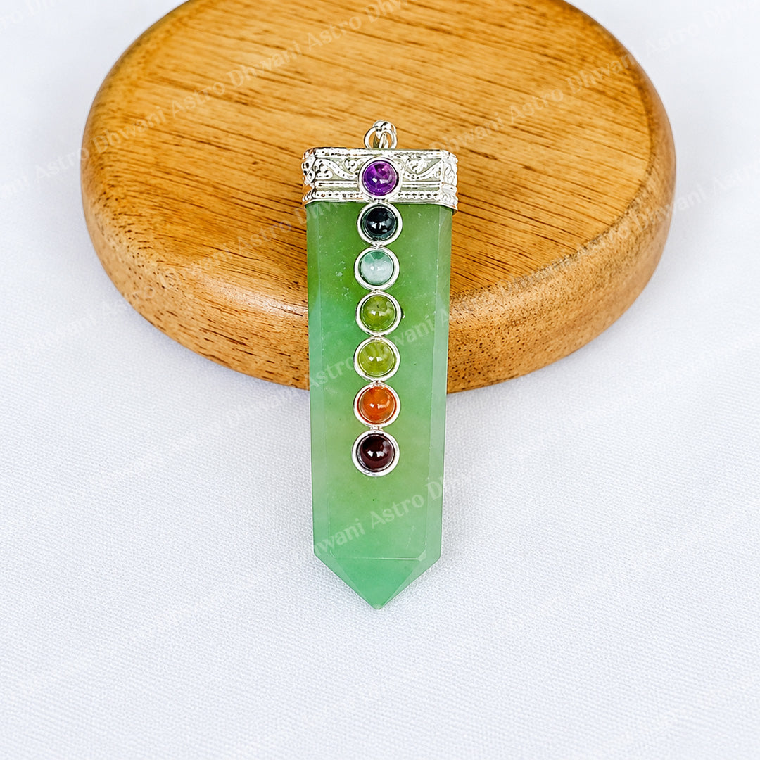 Green Aventurine Seven Chakra Stone Pendant - Abhimantrit & Certified