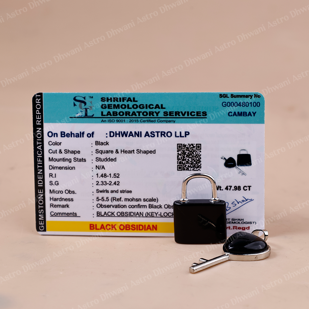 Black Obsidian Lock And Key Pendant -Abhimantrit & Certified