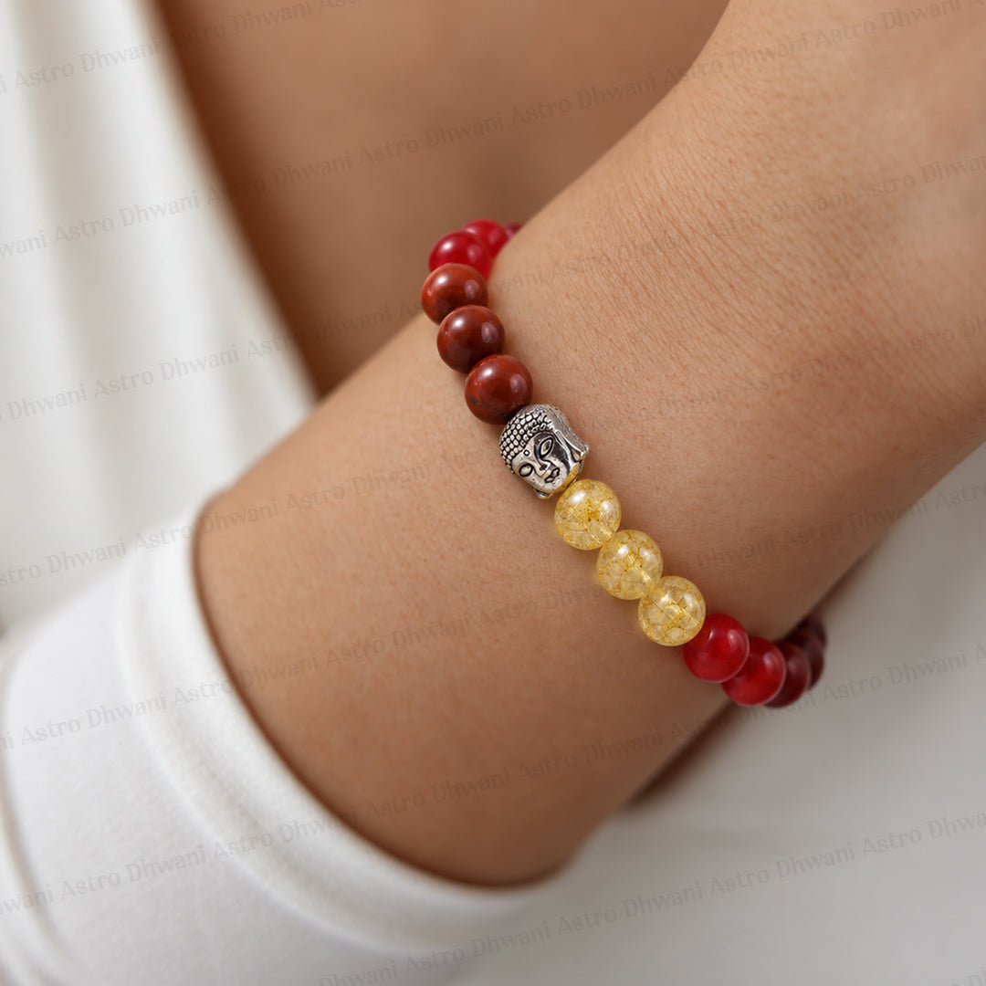 Healthy Heart Balance Bracelet (Red Carnelian, Yellow Citrine and Red Jasper)-Abhimantrit & Certified
