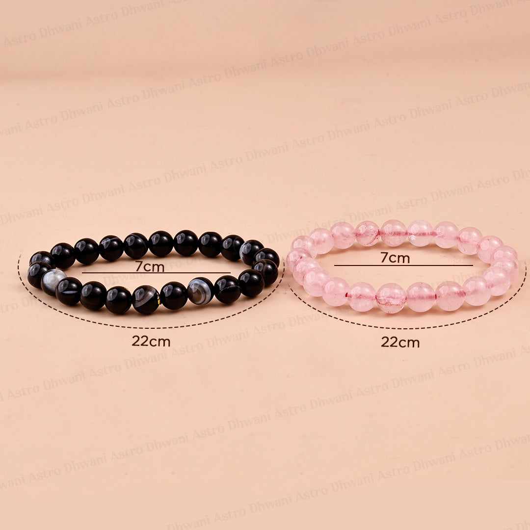 Relationship Suraksha Kavach Combo Bracelet (Rose Quartz & Black Sulemani Bracelet) - Abhimantrit & Certified