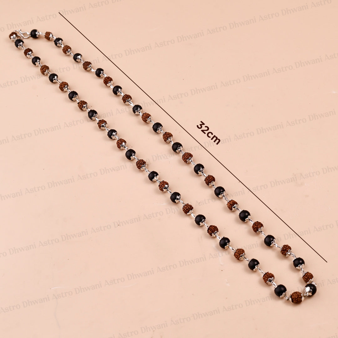 Silver Karungali Rudraksha Jap Mala for Mantra Chanting & Meditation