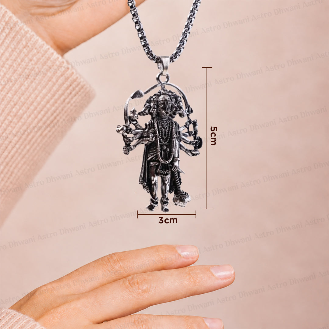 Silver Plated Panchmukhi Hanuman Ji Pendant - Abhimantrit