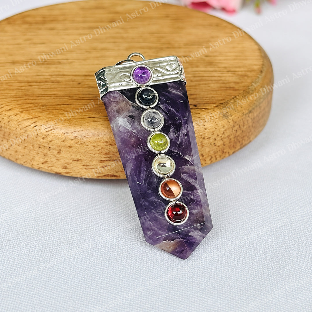 Amethyst Seven Chakra Stone Pendant - Abhimantrit & Certified