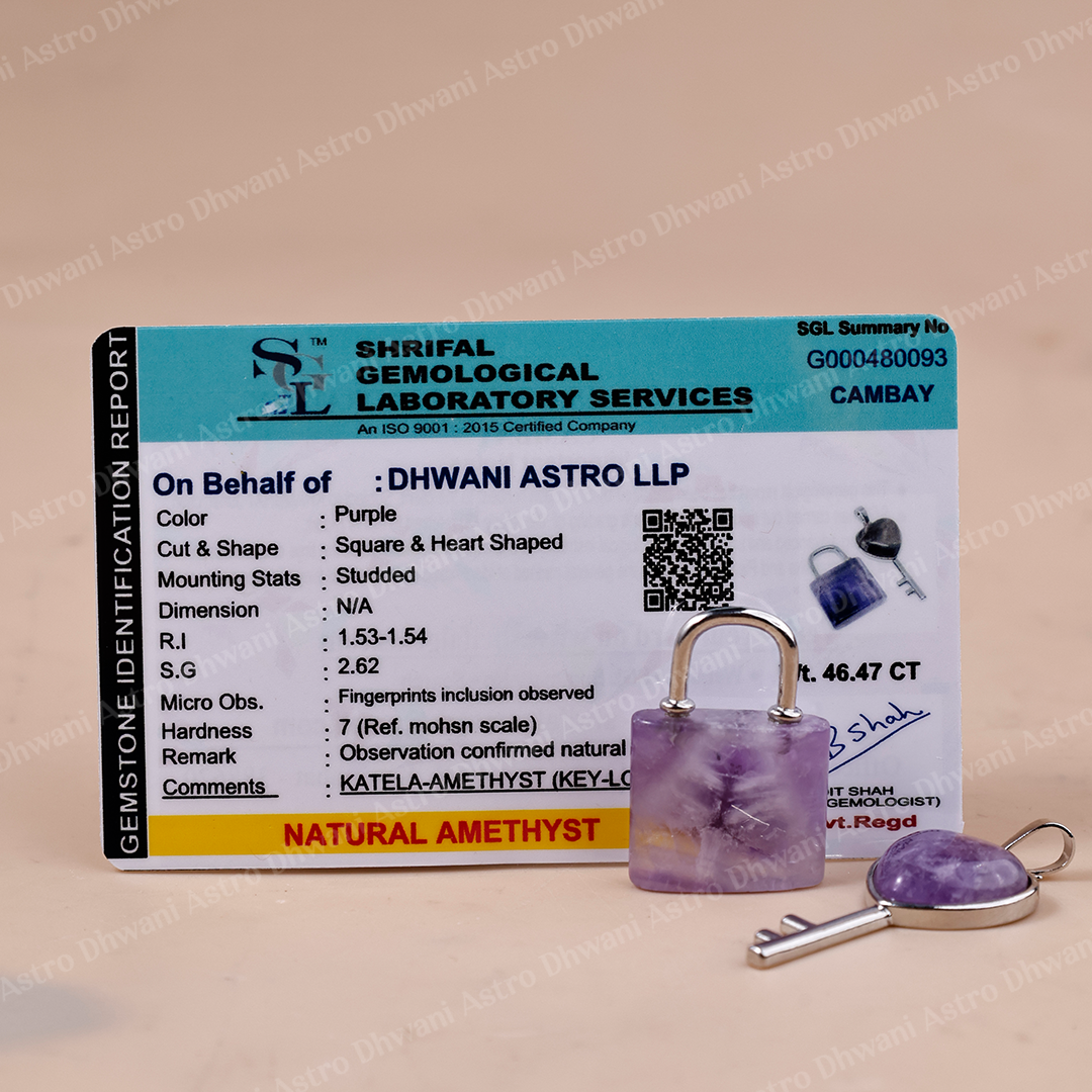 Amethyst Lock And Key Pendant -Abhimantrit & Certified