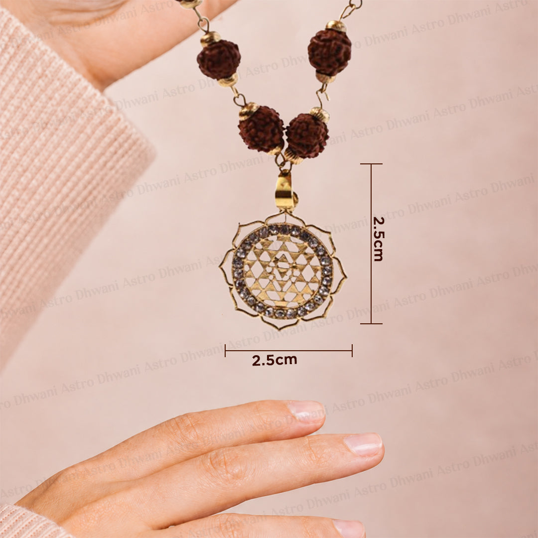 Laxmi Yantra with 5 Mukhi Rudraksha Pendant (Blessing & Protection) - Abhimantrit