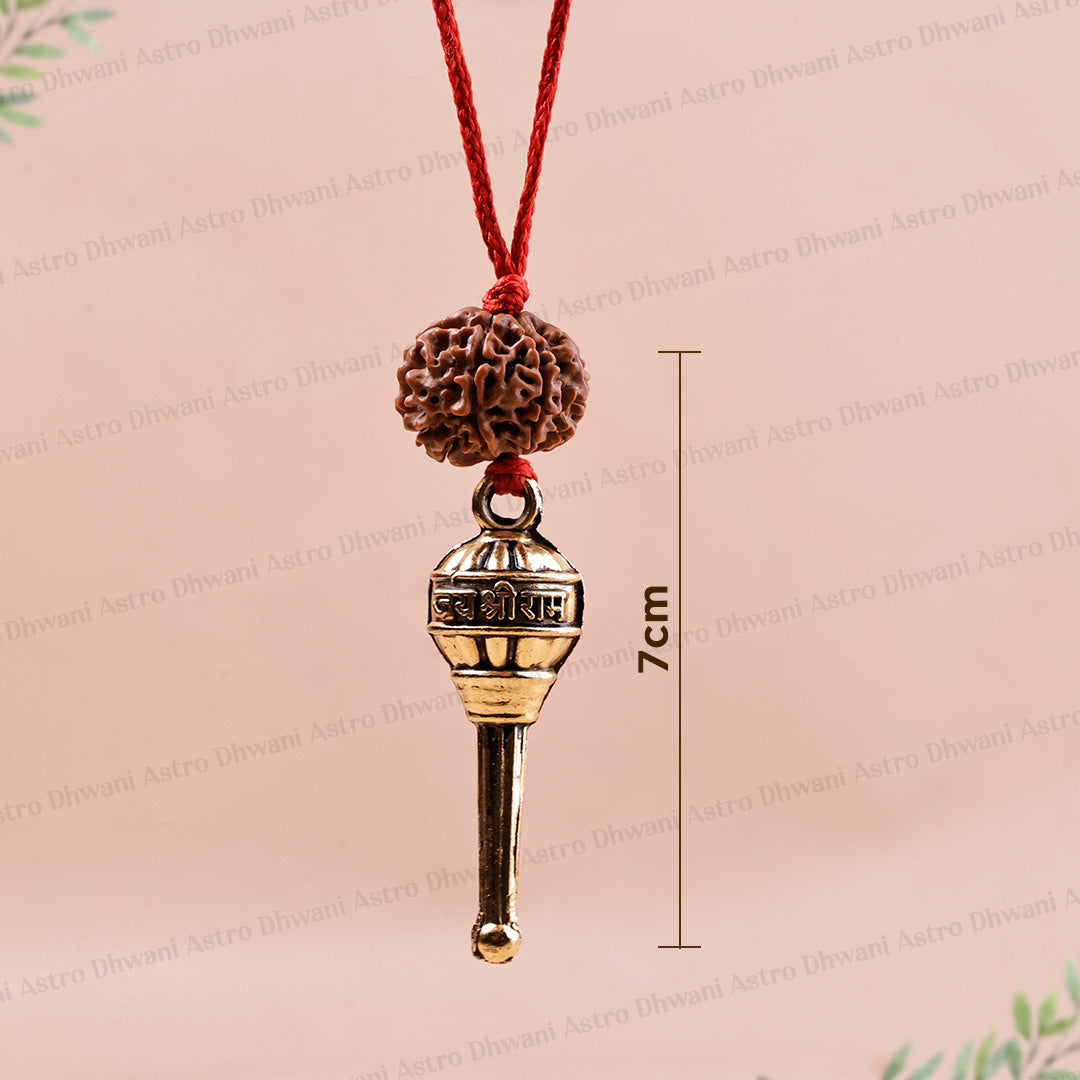 Hanuman Gada Pendant with 7 Mukhi Rudraksha | Spiritually Energized Protection Pendant