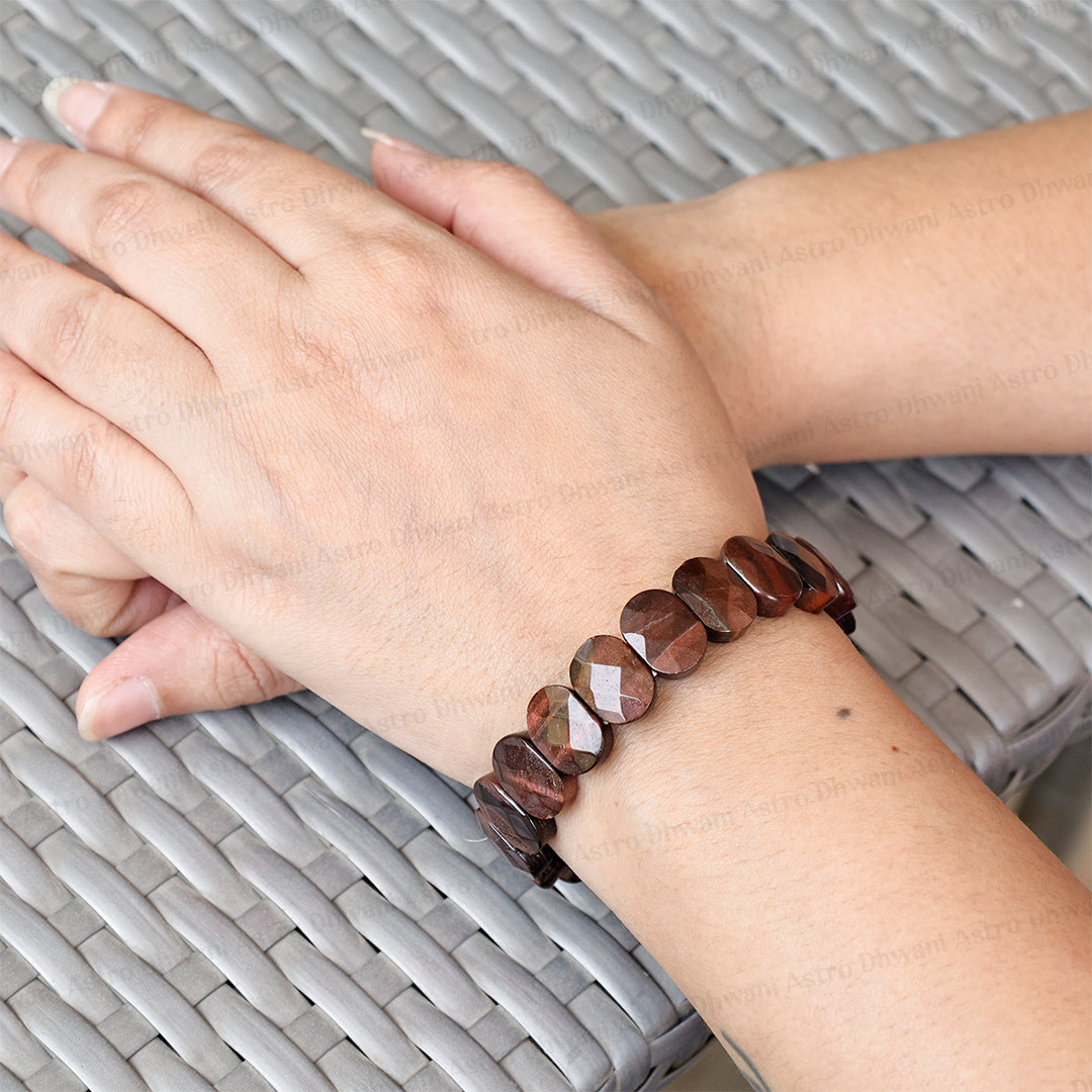 Red Tiger Eye Emerald Cut Bracelet - Abhimantrit & Certified