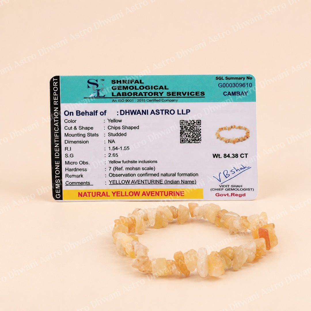 Yellow Aventurine Uncut Crystal Bracelet for Confidence, Positivity - Abhimantrit & Certified