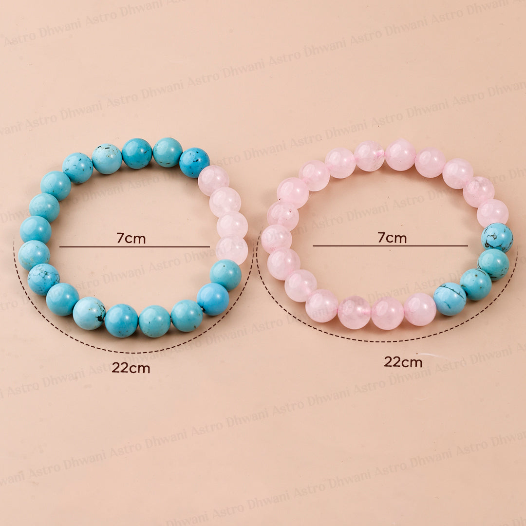 Relationship Strength And Harmony Combo (Rose Quartz & Turquoise Bracelet) - Abhimantrit & Certified