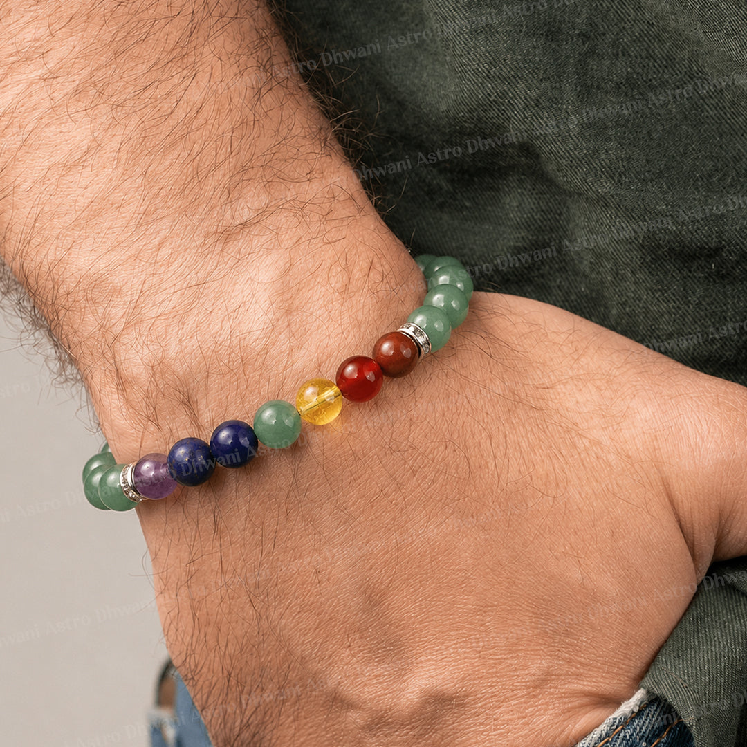 Obstacle Removal in Love Life Bracelet (Green Aventurine with Seven Chakra) - Abhimantrit & Certified