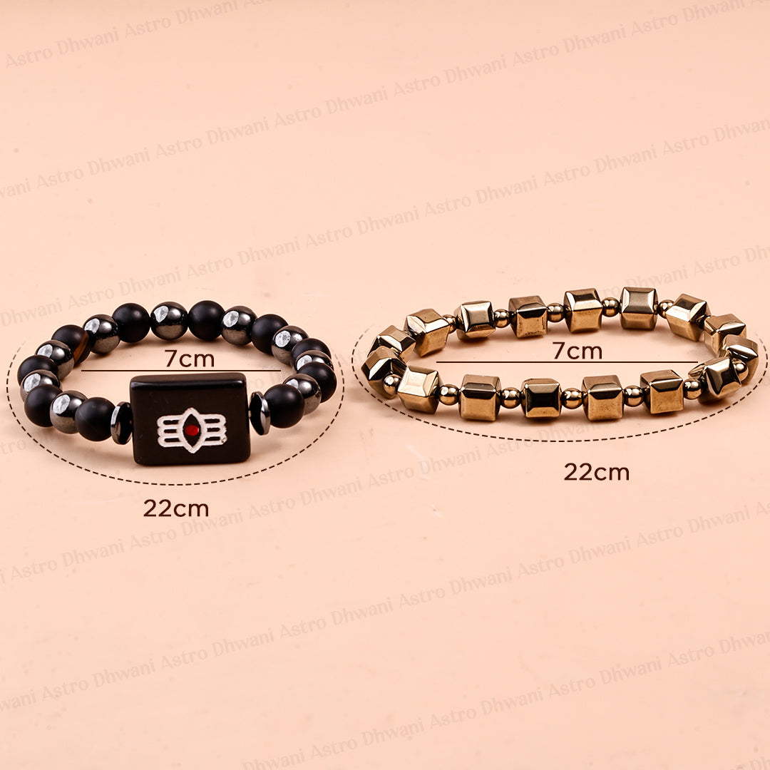 Golden Pyrite Cubical & Shiv Netra Bracelet for Wealth & Protection