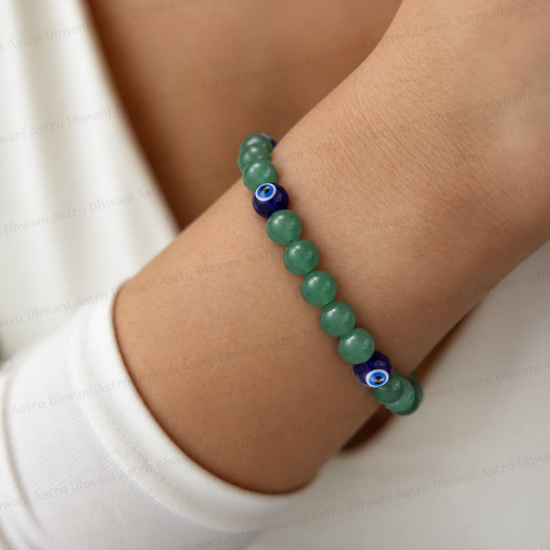 Wealth Attract and Evil Eye Protect: Green Aventurine with Evil Eye Bracelet - Abhimantrit & Certified
