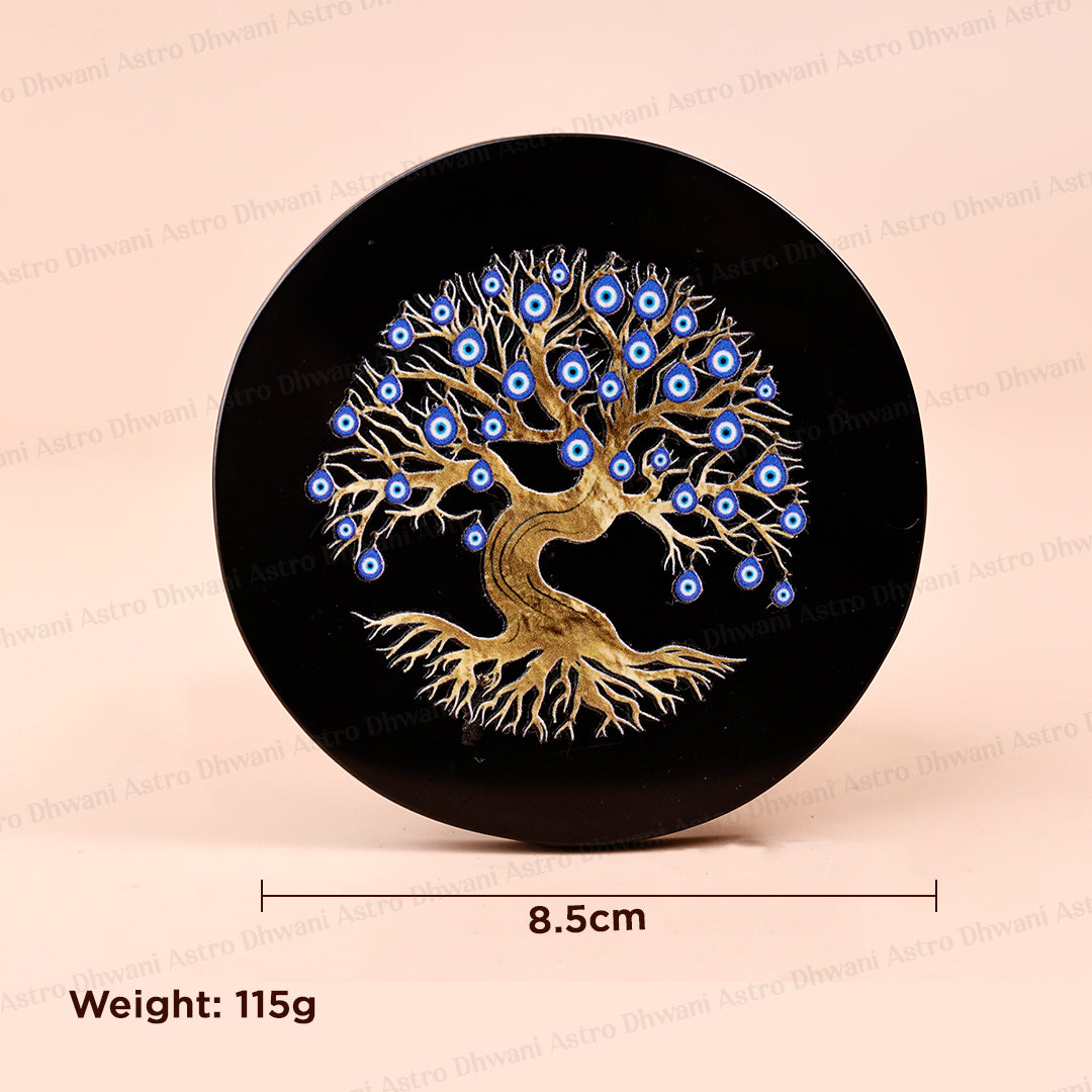 Black Tree of Life Evil Eye Plate Round - Abhimantrit