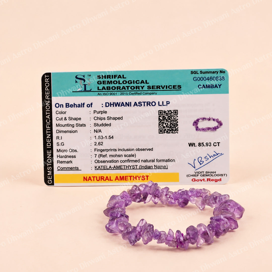 Amethyst Uncut Crystal Bracelet - Abhimantrit & Certified