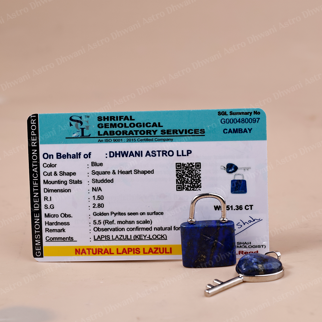 Lapis Lazuli Lock And Key Pendant -Abhimantrit & Certified