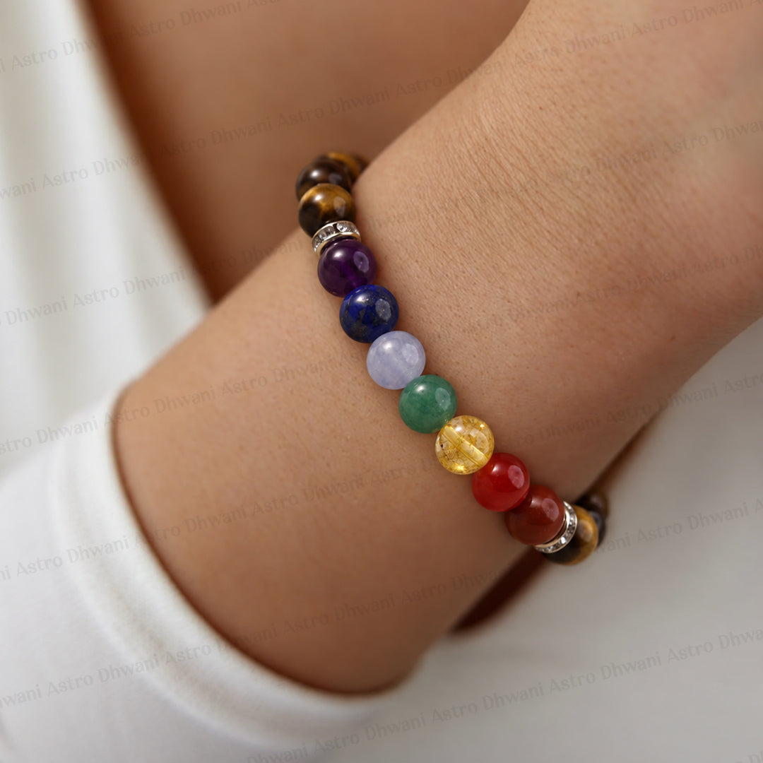 Tiger Eye with 7 Chakra Bracelet - Abhimantrit & Certified