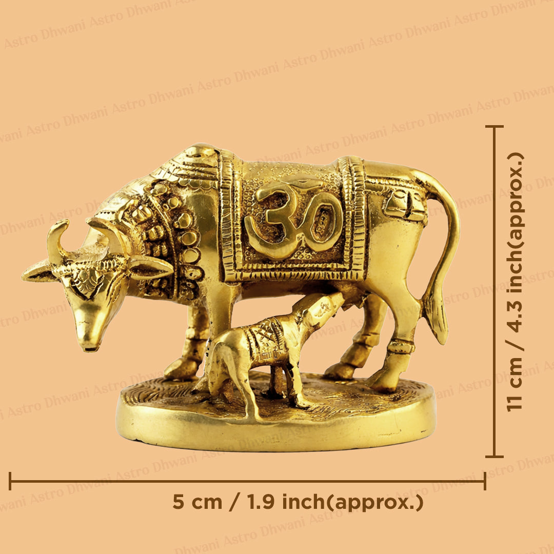 Brass Kaam Dhenu Cow with Om and Swastik - Abhimantrit