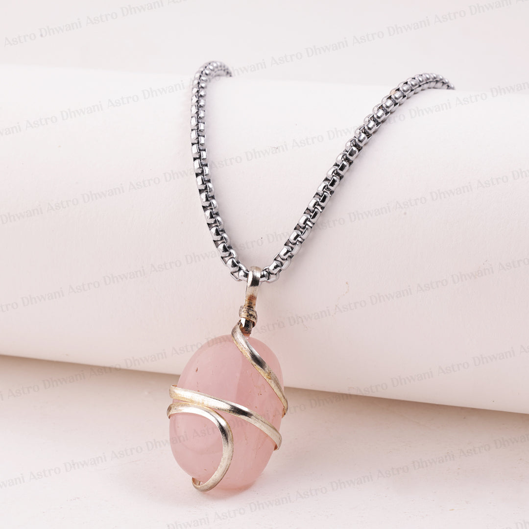 Rose Quartz Wrapping Pendant - Abhimantrit