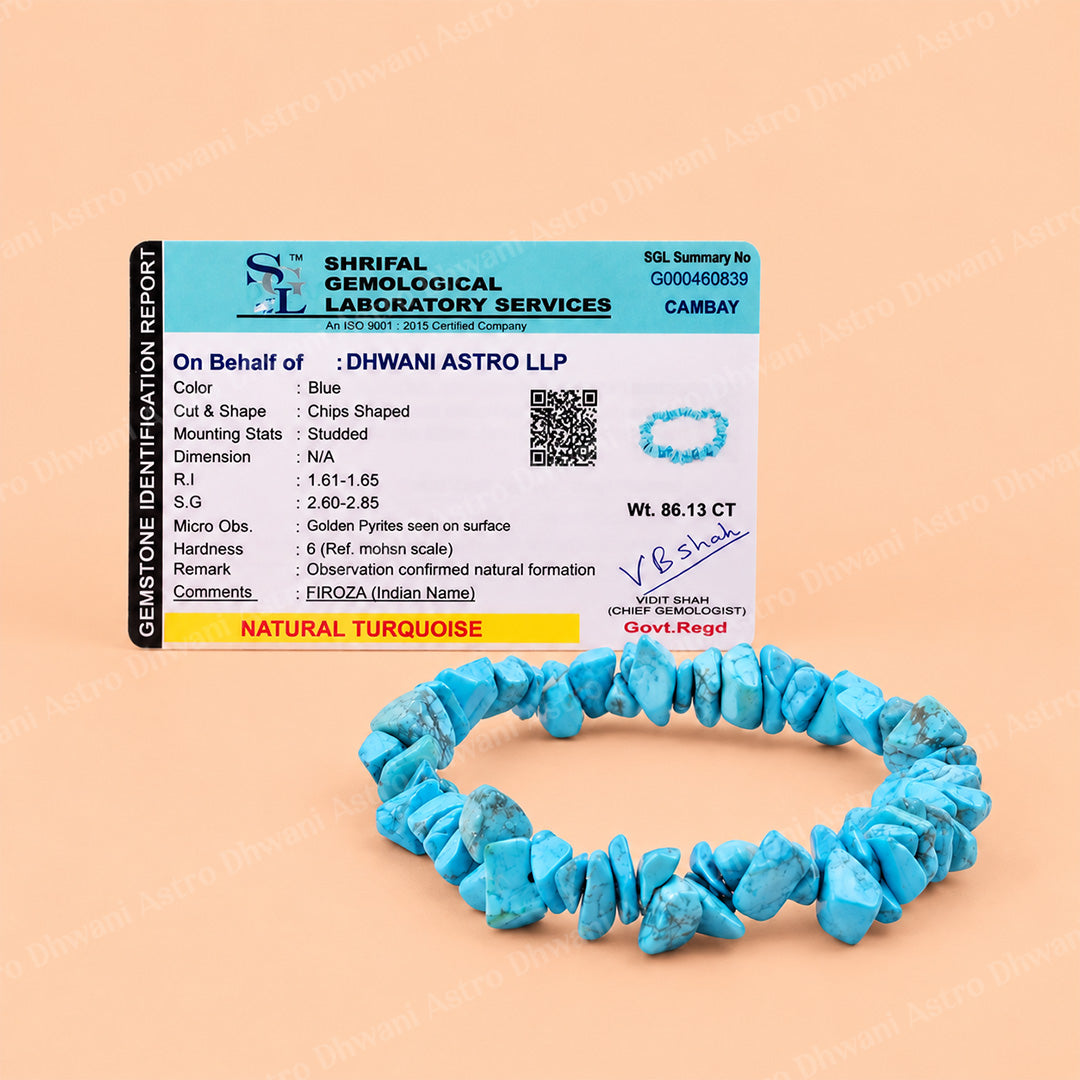 Turquoise Uncut Bracelet: Strengthens Communication & Confidence  - Abhimantrit & Certified